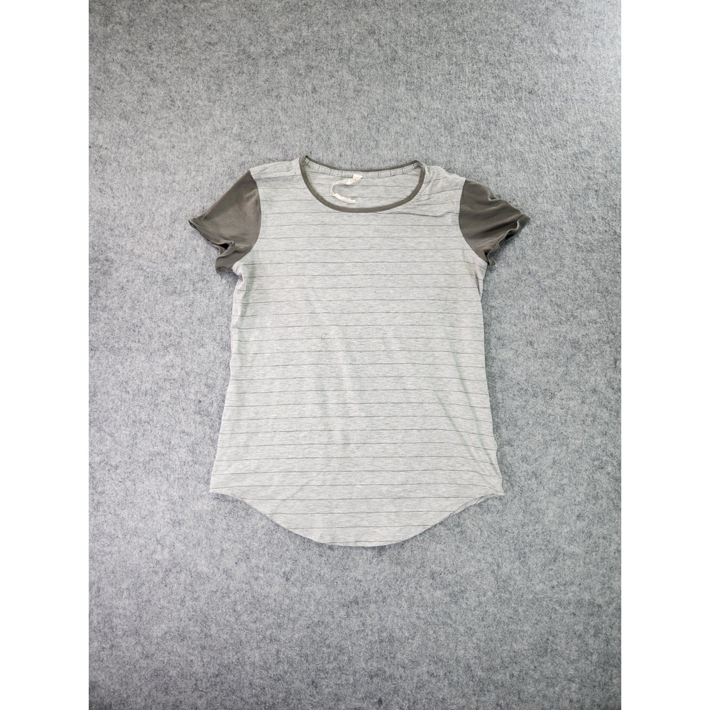 Lululemon Love Crew III Short Serve Womens‎ 4 Green Gray Stripe Short Sleeve